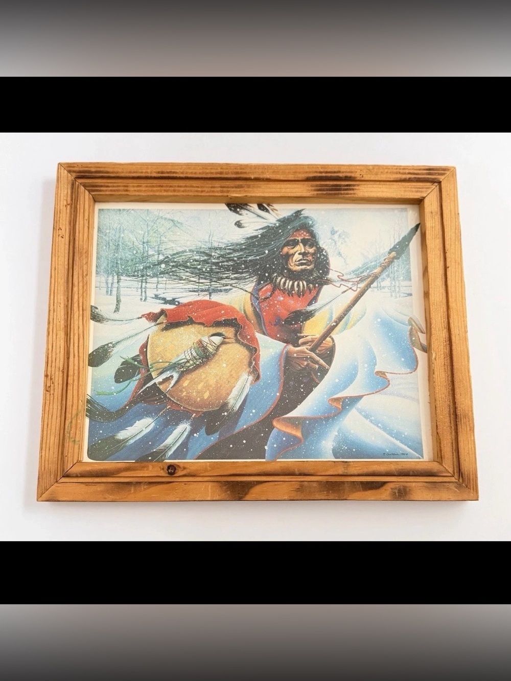 Vintage 1984 Thierry Chatelain Native American Art Poster Winter With Shield New